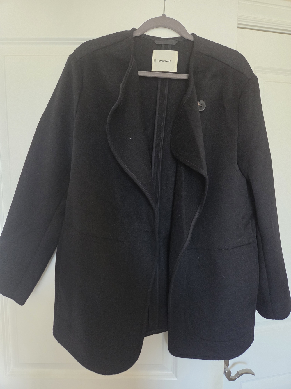 Everlane Black Open-Front Pea Coat with Draped Collar